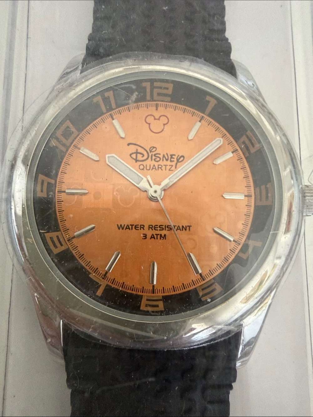 Disney Men's Watch Black Strap Orange Dial